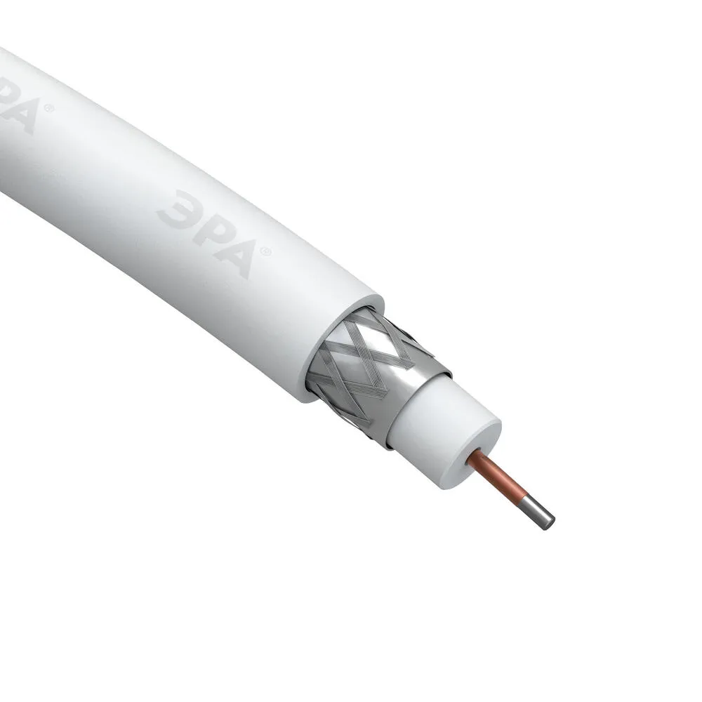 Кабель коаксиальный RG-6U CCS/(оплетка Al 64%) PVC 75Ом бел. 100м SIMPLE (м) Эра Б0044597: фотография 1