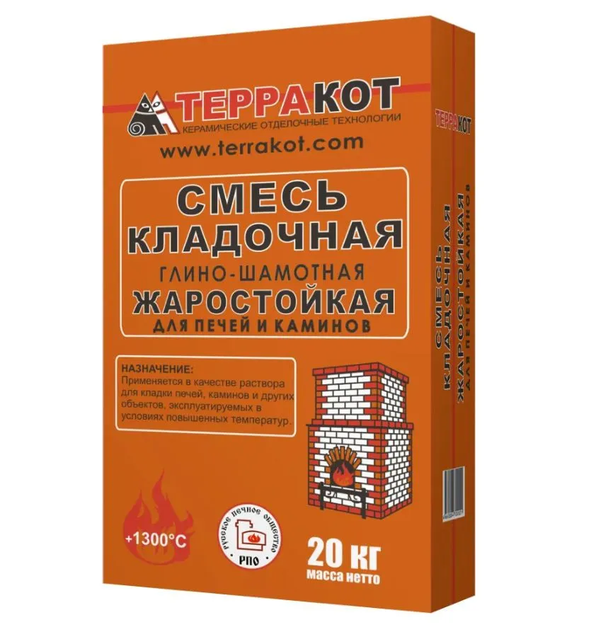 Смесь кладочная жаростойкая для печей и каминов "Терракот" 20кг: фотография 1
