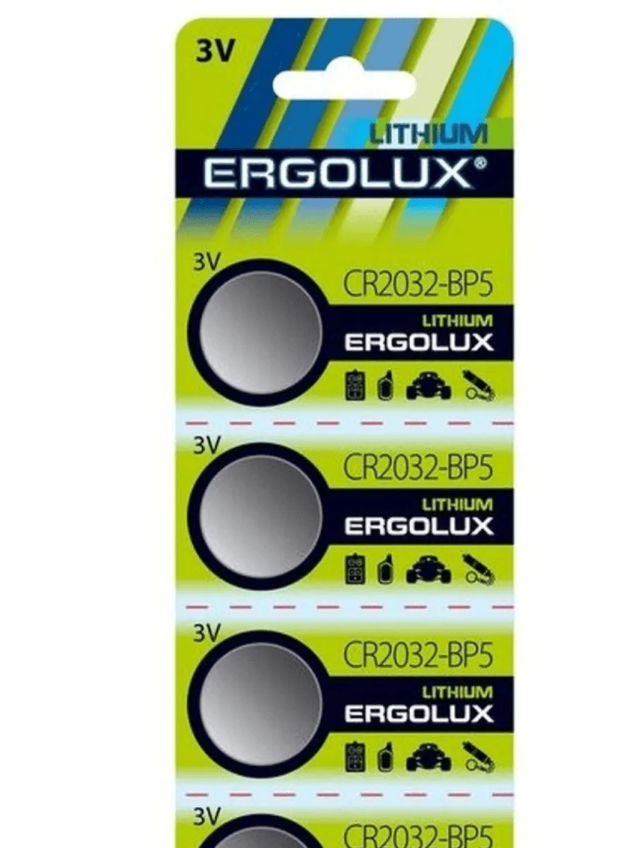 Элемент питания литиевый CR2032 BL-5 3В (блист.5шт) Ergolux 12051: фотография 1