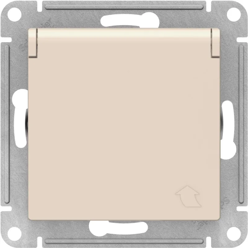 Механизм розетки 1-м СП ATLAS DESIGN с заземл. защ. шторки с защ. крышкой 16А IP20 беж. SchE ATN000246: фотография 0 превью