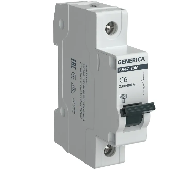 Выключатель автоматический модульный 1п C 6А 4.5кА ВА47-29М GENERICA MVA21-1-006-C-G: фотография 1