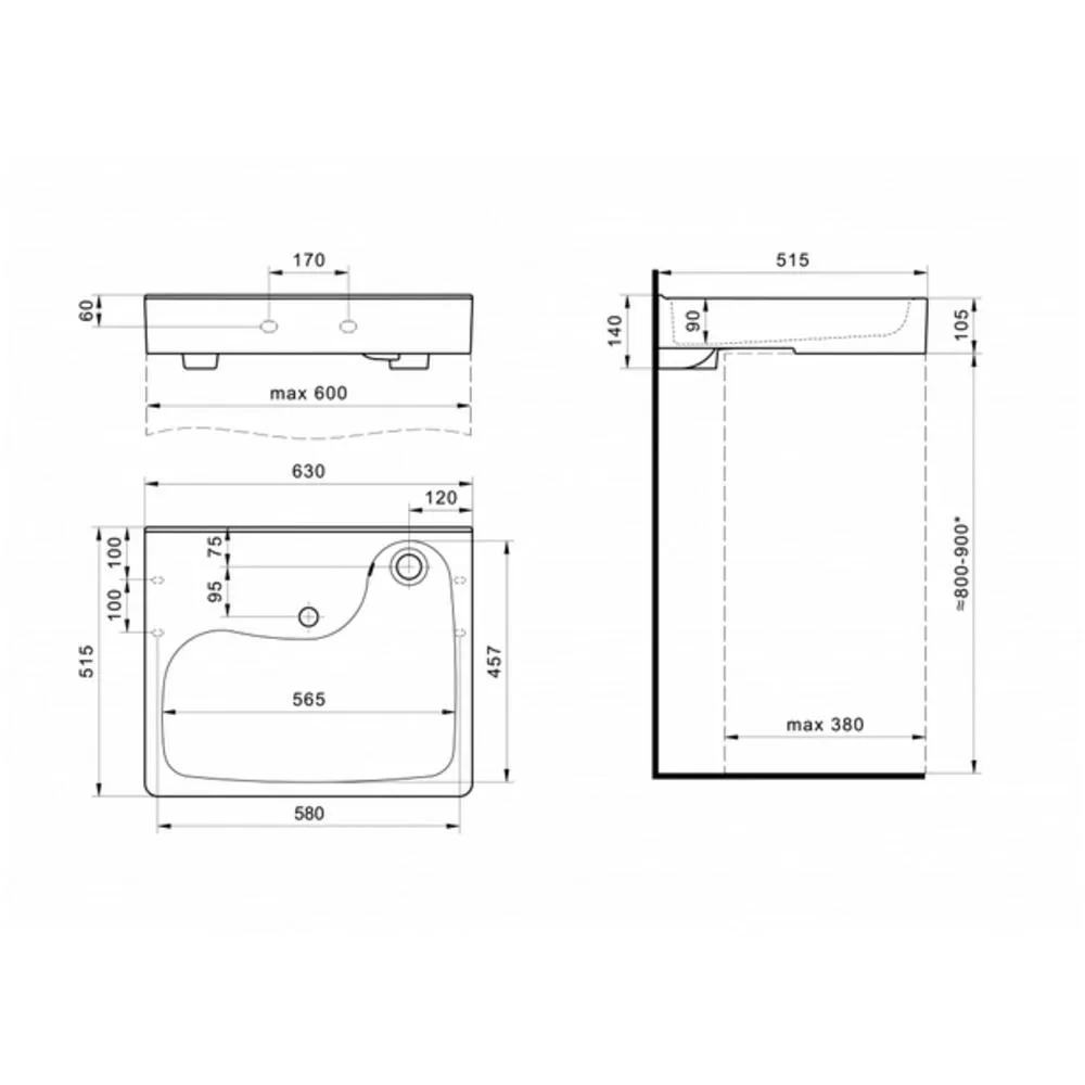 Раковина Santek Клио 60х51 с кронштейнами 1WH501770: фотография 5 превью