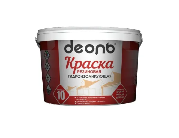 Краска РЕЗИНОВАЯ гидроизолирующая «ДЕОЛЬ» база С, эластичная, ударопрочная 9л: фотография 1