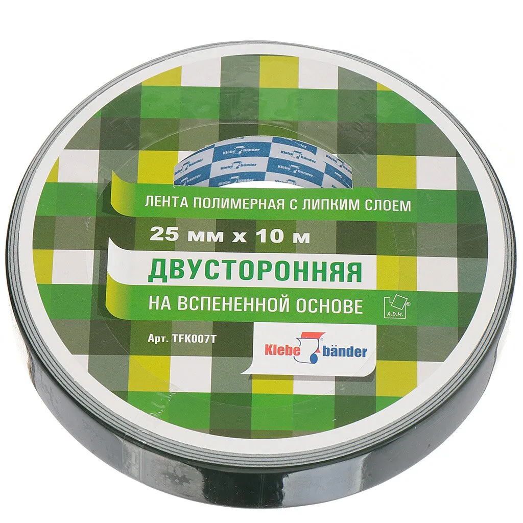 Двухсторонняя лента для крепления зеркал (вспененная) 25ммх10м, 1000мкм, белый, W-con: фотография 1