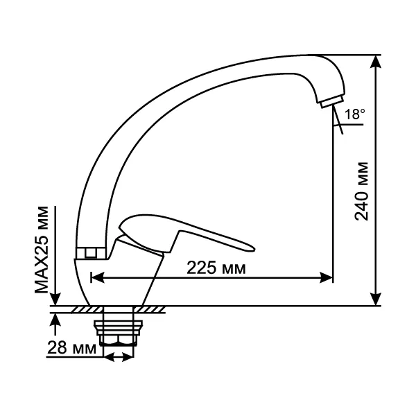 Смеситель для кухни 40k MIXLINE ML05-032 высокий излив боковая ручка (без подводки): фотография 2 превью