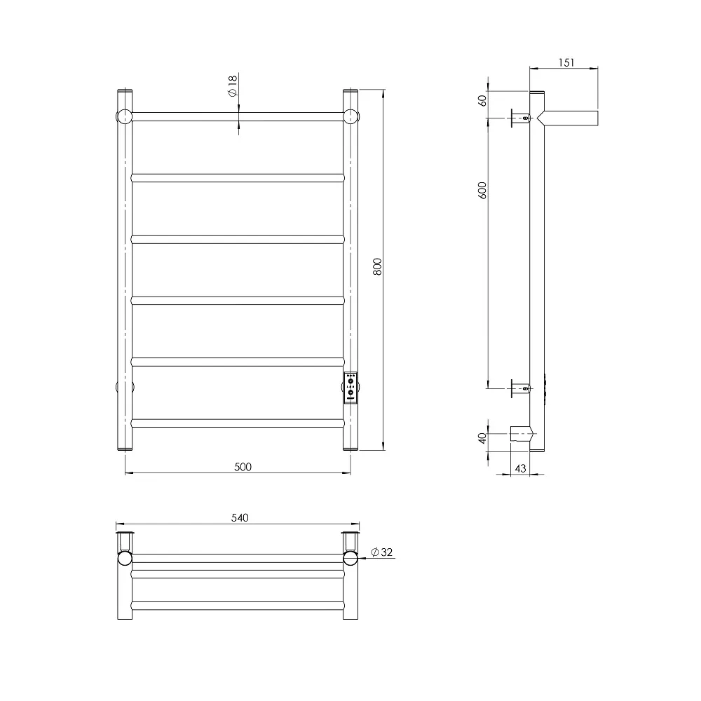 Полотенцесушитель Mixline Vega 80х50 таймер, 318 Вт, 5 перекладин + полка, электрический черный: фотография 3 превью