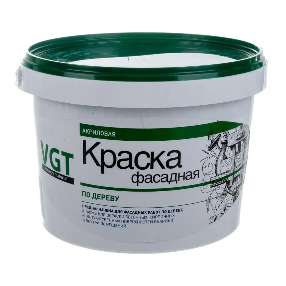 Краска акриловая по дереву VGT ВД-АК-1180 ФАСАДНАЯ, белая, матовая, 7кг: фотография 1