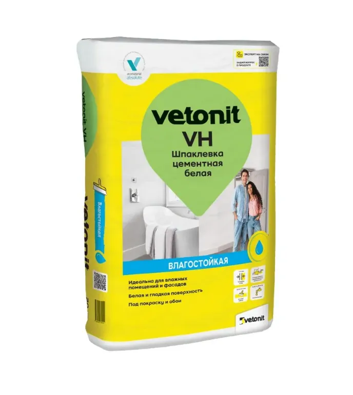 Шпатлёвка цементная финишная Vetonit VH белая 20кг   : фотография 1