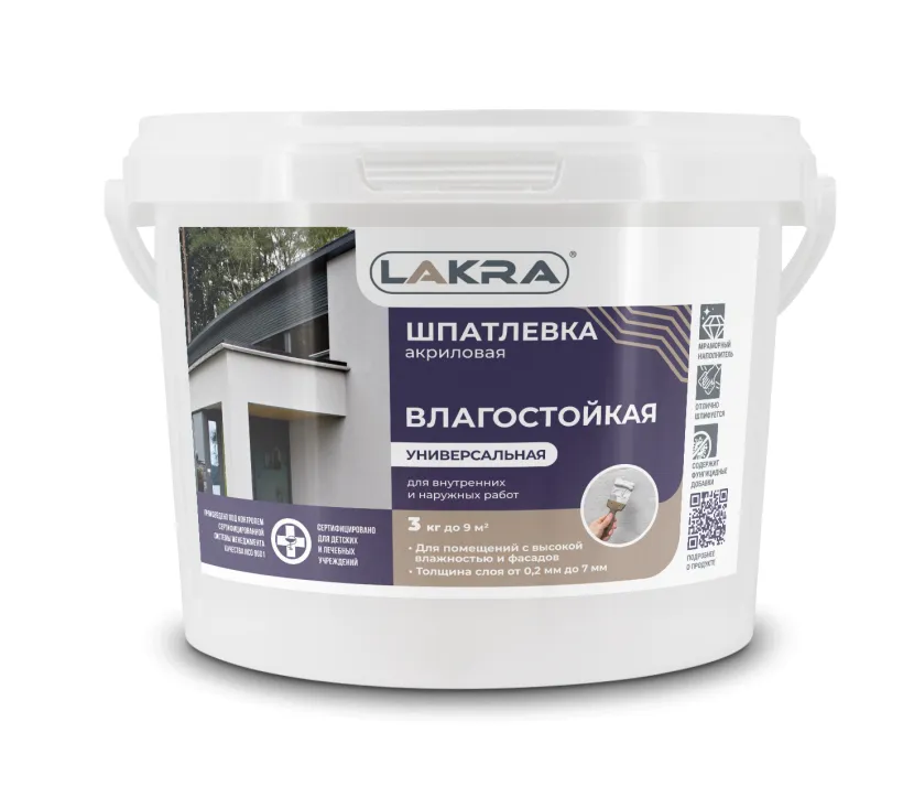 Шпатлевка акриловая для наружних и внутренних работ Лакра 3кг: фотография 1
