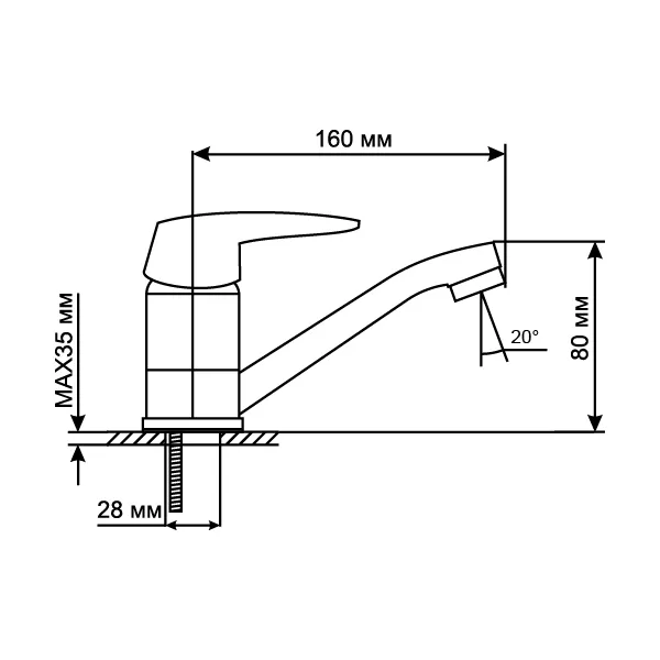 Смеситель для кухни 40k MIXLINE ML08-031 короткий излив (без подводки): фотография 2 превью