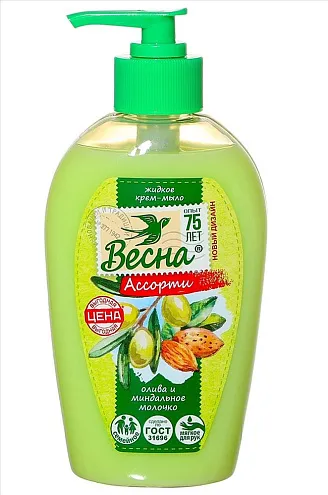 Мыло жидкое  ВЕСНА .280г  олива и миндальное молочко: фотография 1