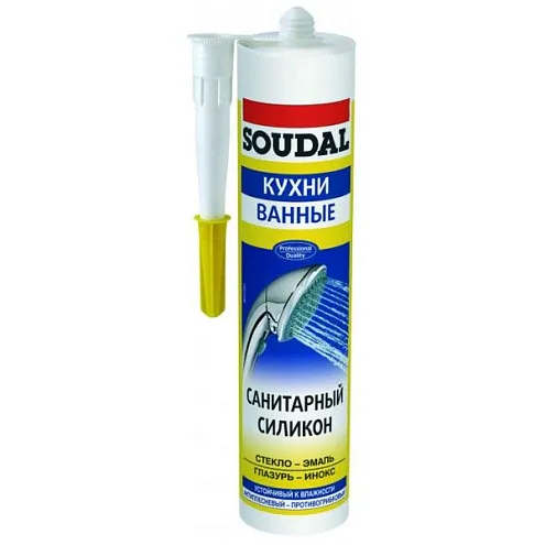 Герметик Soudal силиконовый санитарный белый 300мл: фотография 1