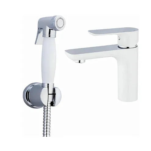 Смеситель для умывальника  25к G1048-1 GAPPO с гигиенической лейкой, литой, БЕЛЫЙ-ХРОМ: фотография 1