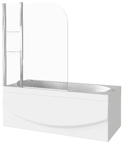 Шторка для ванны SCREEN HS-100-C-CH 1створка распашная+неподвижная часть с полочками, стекло 6 мм: фотография 1