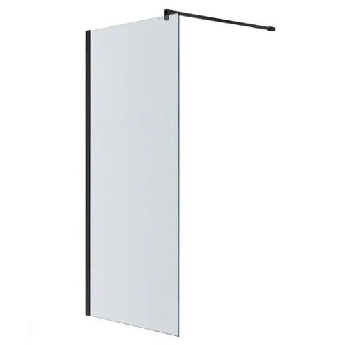 AQ WIW 09020BL Душевая перегородка Walk in с держателем 900x2000 профиль черный, стекло прозрачное : фотография 1