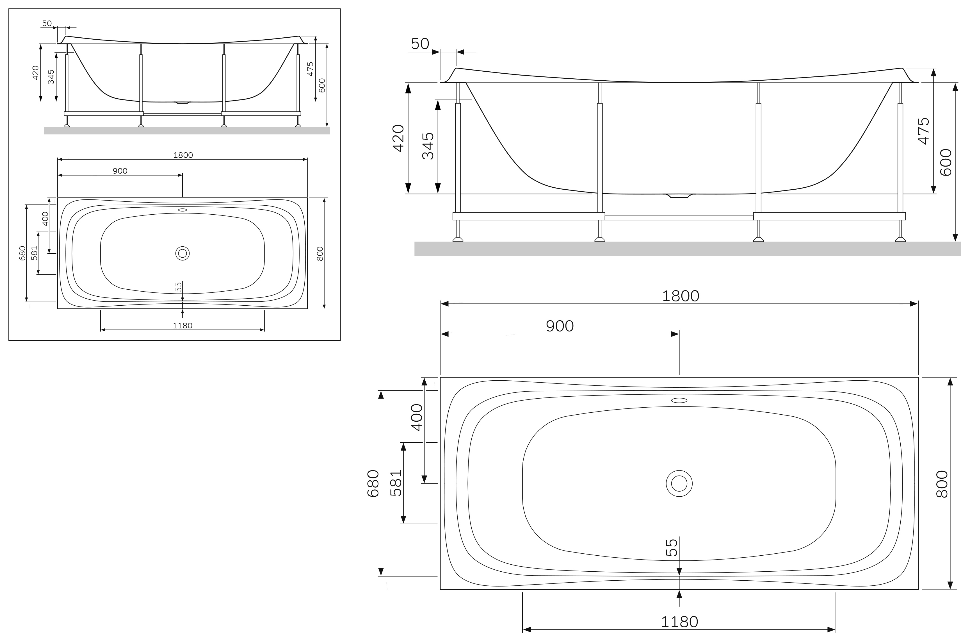 W30A-180-080W-P Sensation, панель фронтальная для ванны Sensation A0 180х80 см, шт: фотография 0 превью