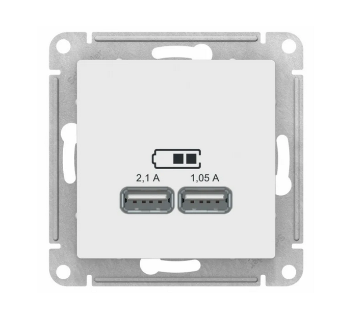 Механизм розетки USB ATLAS DESIGN 5В 1порт х 2.1А 2порта х 1.05А бел. SchE ATN000133: фотография 0 превью