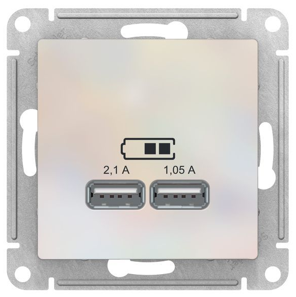 Механизм розетки USB ATLAS DESIGN 5В 1порт х 2.1А 2порта х 1.05А жемчуг SchE ATN000433: фотография 0