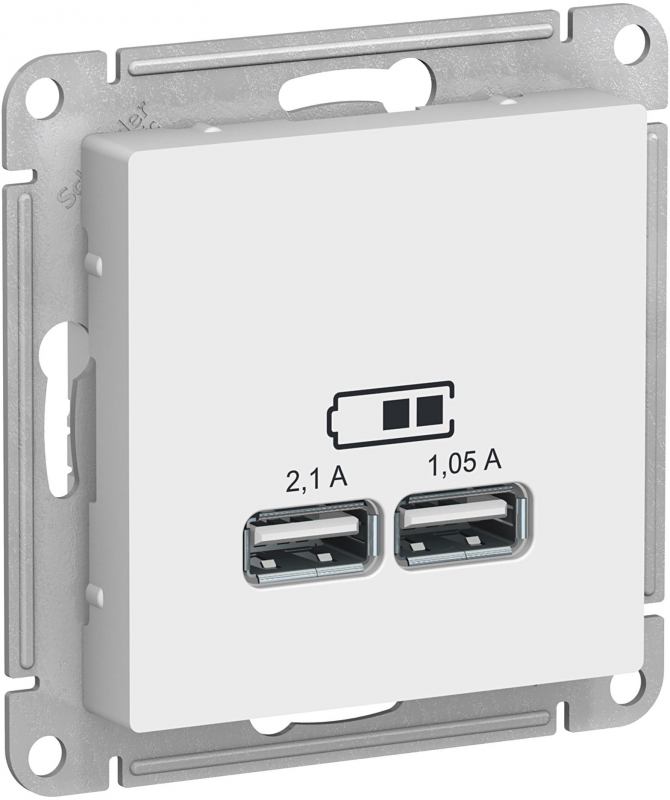 Механизм розетки USB ATLAS DESIGN 5В 1порт х 2.1А 2порта х 1.05А бел. SchE ATN000133: фотография 1