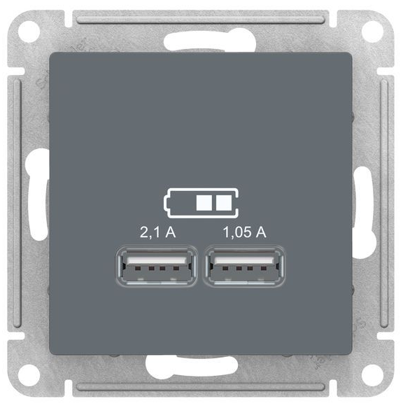 Механизм розетки USB ATLAS DESIGN 5В 1порт х 2.1А 2порта х 1.05А грифель SchE ATN000733: фотография 0