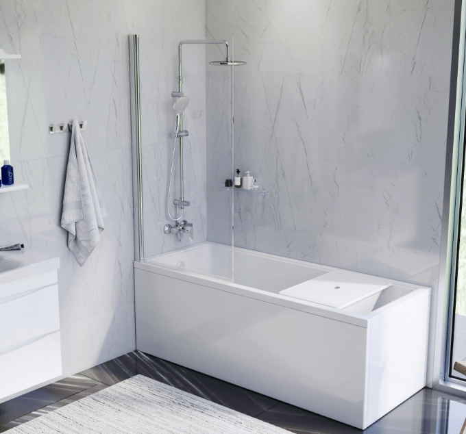 Комплект акриловой ванны со шторкой и душевой системой AM.PM Gem, 170x70, белый: фотография 6