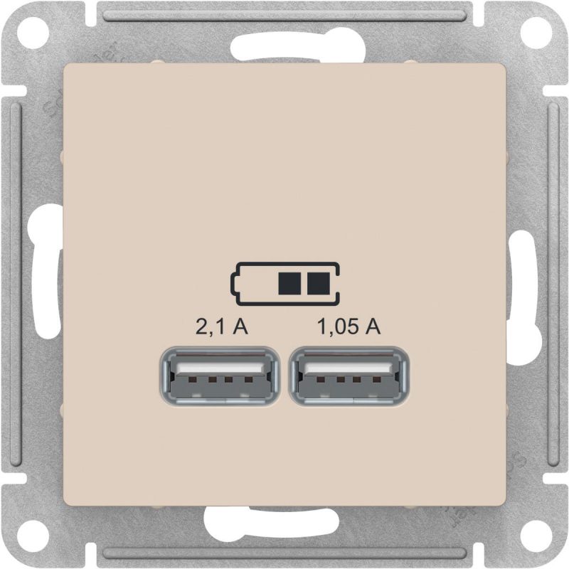 Механизм розетки USB ATLAS DESIGN 5В 1порт х 2.1А 2порта х 1.05А беж. SchE ATN000233: фотография 0