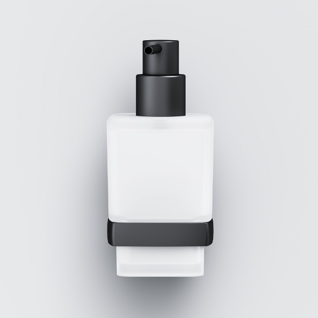 Стеклянный диспенсер для жидкого мыла с настенным держателем Gem, черный: фотография 3 превью