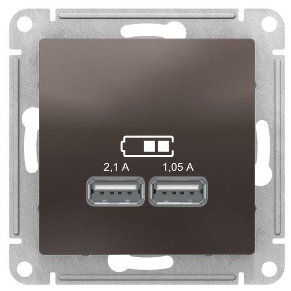 Механизм розетки USB ATLAS DESIGN 5В 1порт х 2.1А 2порта х 1.05А мокко SchE ATN000633: фотография 0 превью