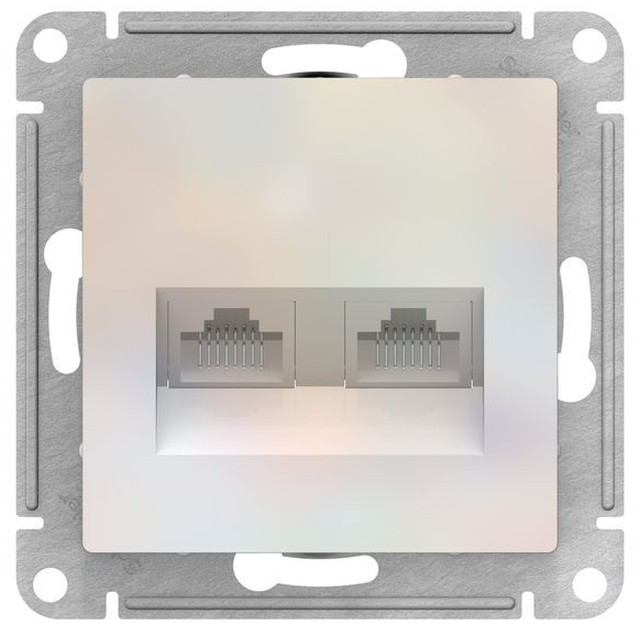 Механизм розетки компьютерной 2-м ATLAS DESIGN RJ45 + RJ45 кат.5e жемчуг SchE ATN000485: фотография 0