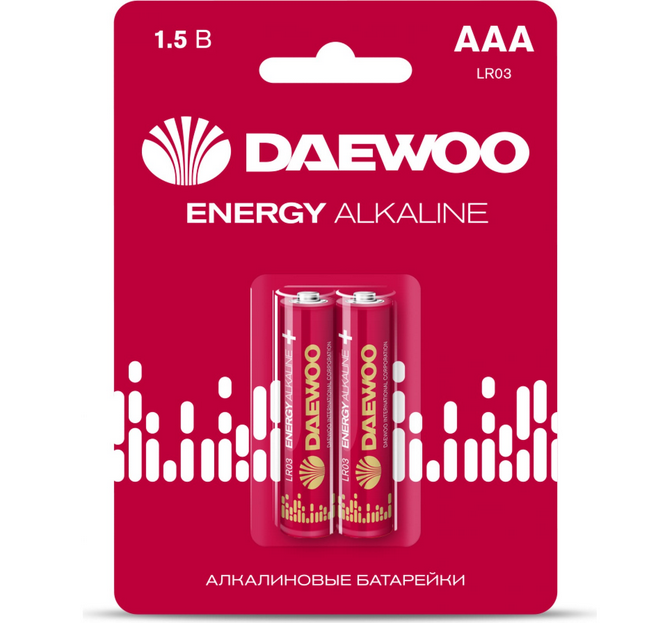 Элемент питания алкалиновый AAA/LR03 1.5В Energy Alkaline 2021 BL-2 (уп.2шт) DAEWOO 5029873: фотография 1 превью