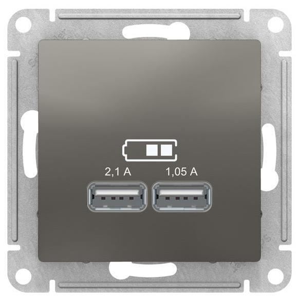 Механизм розетки USB ATLAS DESIGN 5В 1порт х 2.1А 2порта х 1.05А сталь SchE ATN000933: фотография 0