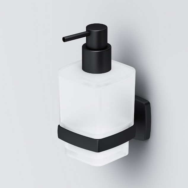 Стеклянный диспенсер для жидкого мыла с настенным держателем Gem, черный: фотография 1