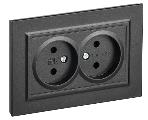 Розетка 2-местная BRITE без заземления без защитных шторок 10А в сборе РС12-2-БрЧ черный IEK BR-R20-10-K02-F: фотография 1