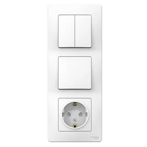 Блок СП Blanca (розетка с заземлением защитные шторки 16А 250В + 1-кл выключателя + 2-кл выключателя) белый SE BLNBS101201: фотография 1