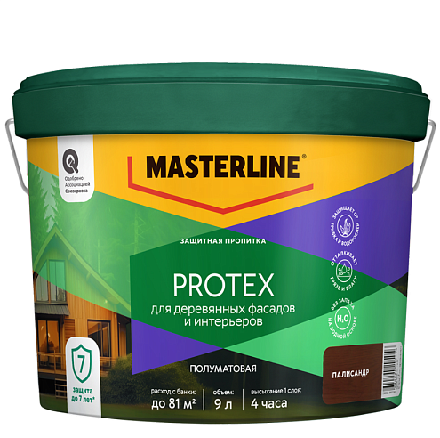Защитная пропитка Masterline Protex деревянных фасадов и интерьеров Палисандр 9л: фотография 1