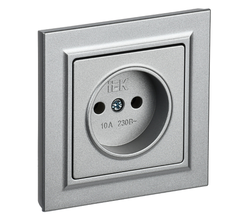 Розетка 1-местная BRITE РСР10-1-0-БрА без заземления без защитных шторок 10А в сборе алюминий IEK BR-R10-10-K47-F: фотография 1