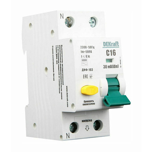 Выключатель автоматический дифференциального тока АВДТ 1Р+N 16А 30мА тип A С ДИФ-103 6кА SchE 16229DEK: фотография 1