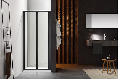 Душевое ограждение SANTREK AQUA Time- RD-800-C-Matt Black 800х1950 прямое стекло прозрачное 5мм, профиль черный : фотография 1