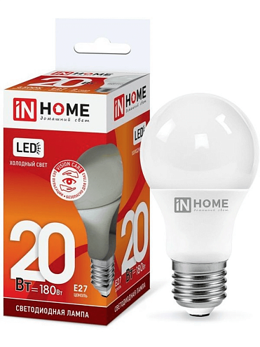 Лампа светодиодная LED-A60-VC 20Вт 230В E27 6500К 1800лм IN HOME 4690612020310: фотография 1