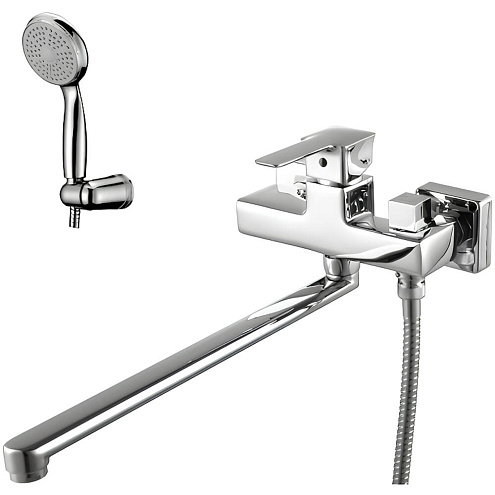 Смеситель Lemark &quot;Базис&quot; LM3617C универсальный с плоским изливом 350мм боковой дивертор с керамическими пластинами с аксессуарами: фотография 1