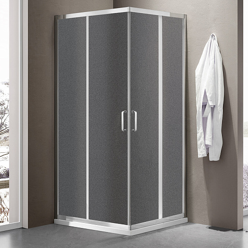 Душевое ограждение SANTREK AQUA Iris-CR-800-G-Chrome 800х800х1850 Г-образное, стекло Грейп 6мм, профиль хром  : фотография 1
