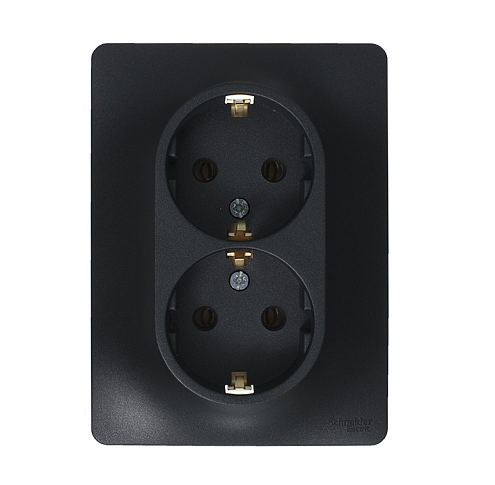 Розетка двойная Glossa 16А с заземлением в сборе антрацит Systeme Electric GSL000724: фотография 1
