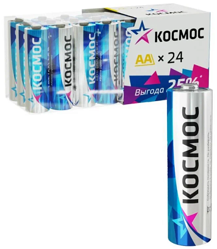 Элемент питания алкалиновый AA/LR6 пластиковый бокс уп.24шт КОСМОС KOCLR6_24BOX: фотография 1