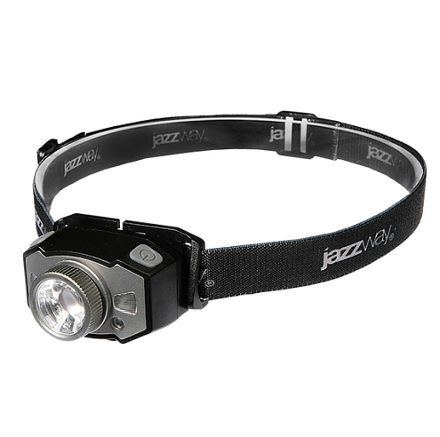 Фонарь налобный AccuH1-L5WZ-bk zoom 5Вт LED + 2хRED SMD IP54 аккумулятор 800мА.ч 5 режимов: 100проц. 180лм 3.5ч/50проц. 110лм 5.5ч/30проц. 65лм 15ч/красн. 28ч/мигающ. красн. 12ч управл. жестами черн./сер. JazzWay 5036642: фотография 1