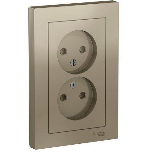 Розетка 2-м ATLAS DESIGN без заземл. защ. шторки16А в сборе шампань SchE ATN000522: фотография 1