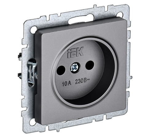 Розетка 1-местная BRITE 10А РС10-1-0-БрС без заземления без защитных шторок механизм сталь IEK BR-R10-10-K46: фотография 1