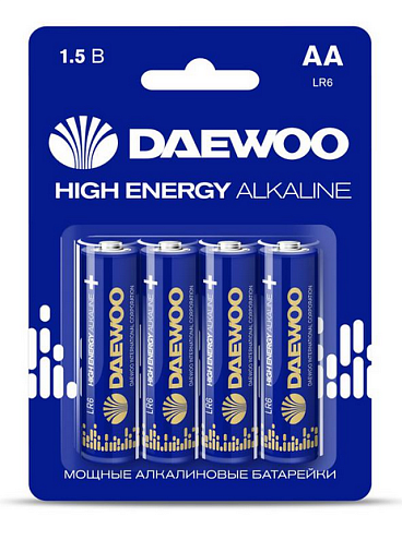 Элемент питания алкалиновый AA/LR6 1.5В High Energy Alkaline 2021 BL-4 (уп.4шт) DAEWOO 5030329: фотография 1