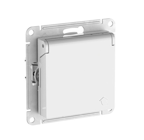 Розетка AtlasDesign 16А IP20 с заземлением защитные шторки с крышкой с быстрозажимными клеммами механизм белый Systeme Electric ATN000146S: фотография 1