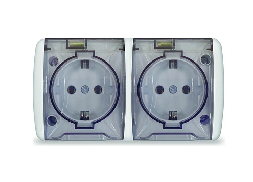 Розетка 2-местная Клио 16А IP54 с заземлением с прозрачной крышкой белый UNIVersal К2232: фотография 1