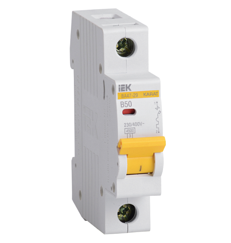 Выключатель автоматический модульный 1п B 50А 4.5кА ВА47-29 KARAT IEK MVA20-1-050-B: фотография 1